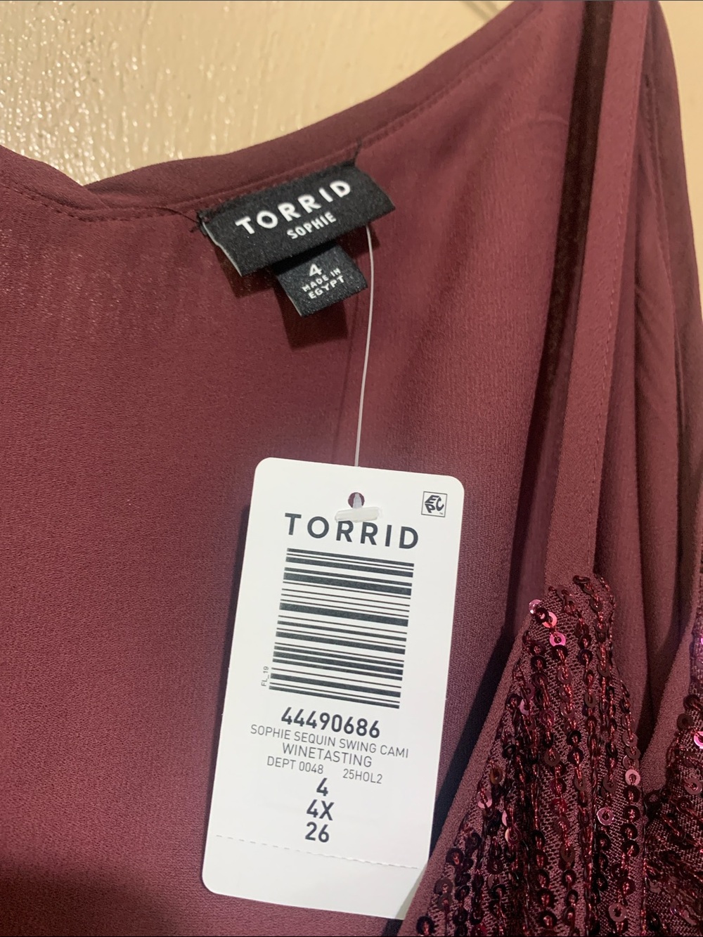 Torrid 4X Wine Sequin Spaghetti-Strap Top NWT - Picture 4 of 4